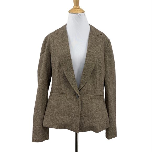 Levis Blazer Womens L Large Brown One Button Wool Blend Polka Dot Lined Jacket - Picture 1 of 13